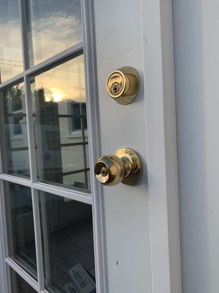 New homeowner rekey: New owners wanted every door on one key. Front door knob and deadbolt rekeyed.