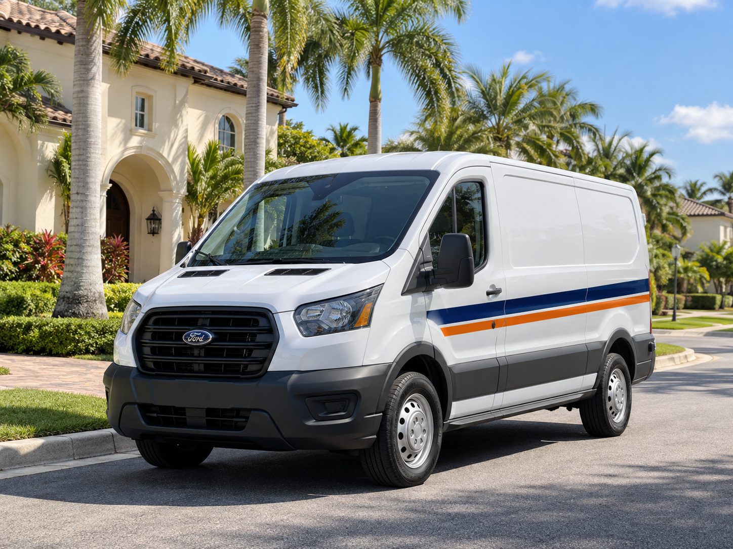 The van: Florida Locksmith Pros van in a Miami driveway.